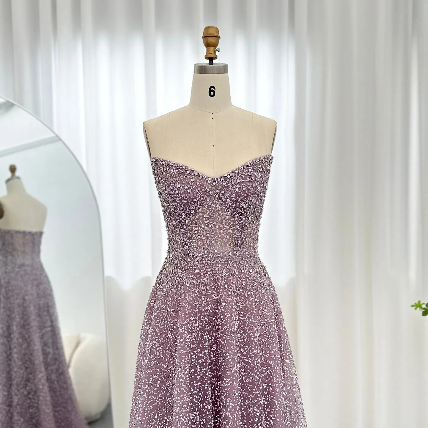 Luxury Crystal Purple Strapless Evening Dress SS132