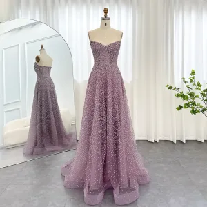 Luxury Crystal Purple Strapless Evening Dress SS132