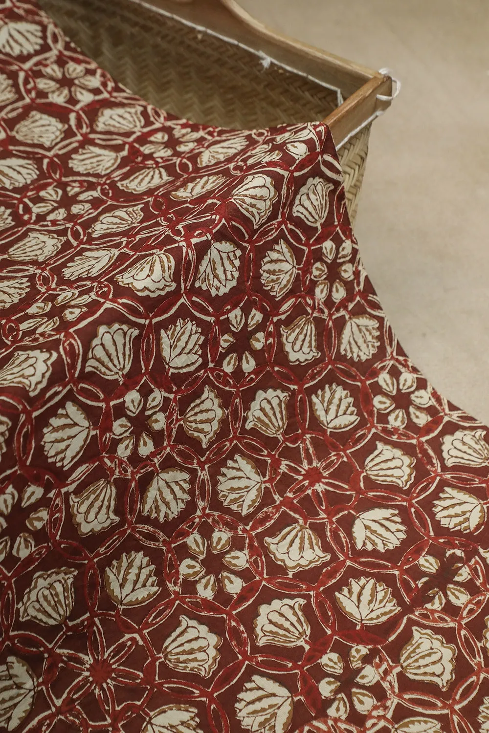 Maroon with Floral Bagru Cotton Fabric