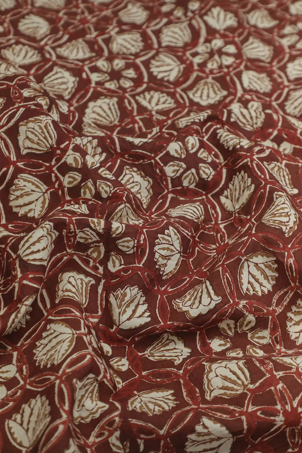 Maroon with Floral Bagru Cotton Fabric