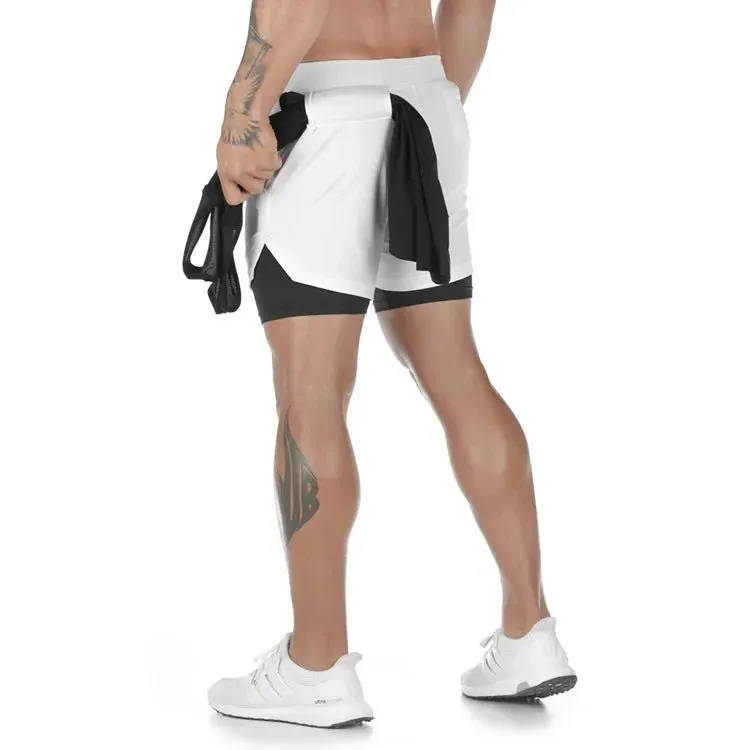 Men Workout Plus Size Shorts 5" Gym Quick Dry 2 in 1 Running Shorts with Phone Pockets