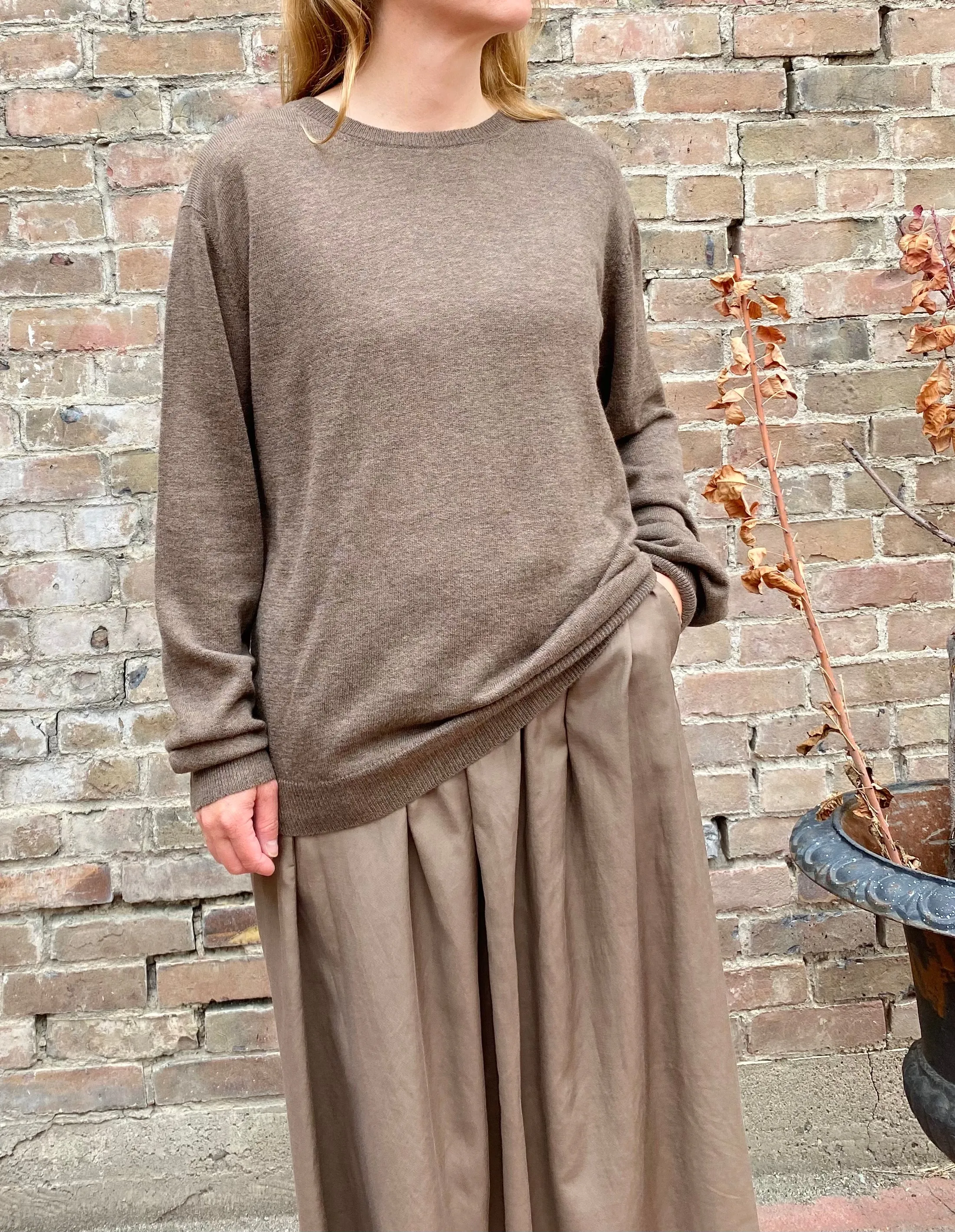 Merino Unisex Crew Sweater in Nutmeg Brown