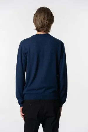 Merino Unisex V-Neck Sweater In Dark Blue