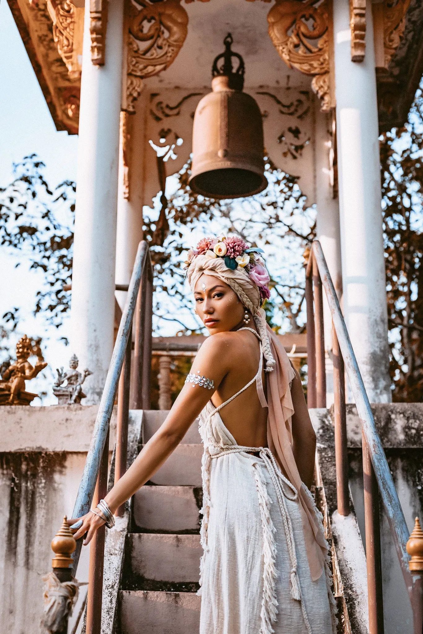 Off-White Boho Open Back Simple Wedding Dress with Hand Loomed Tassels