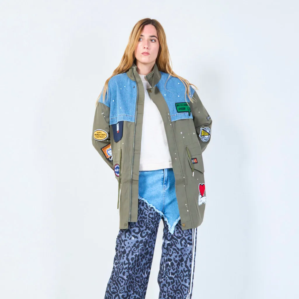 Patchwork utility jacket with badge accents wholesale