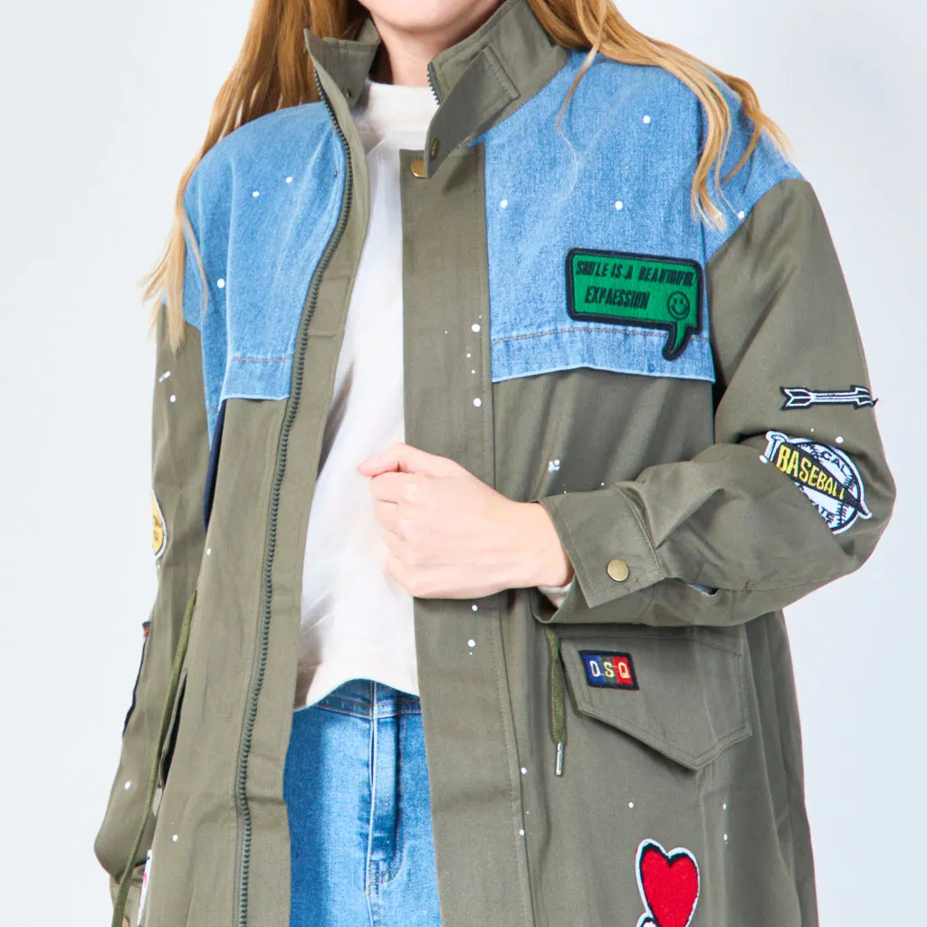 Patchwork utility jacket with badge accents wholesale