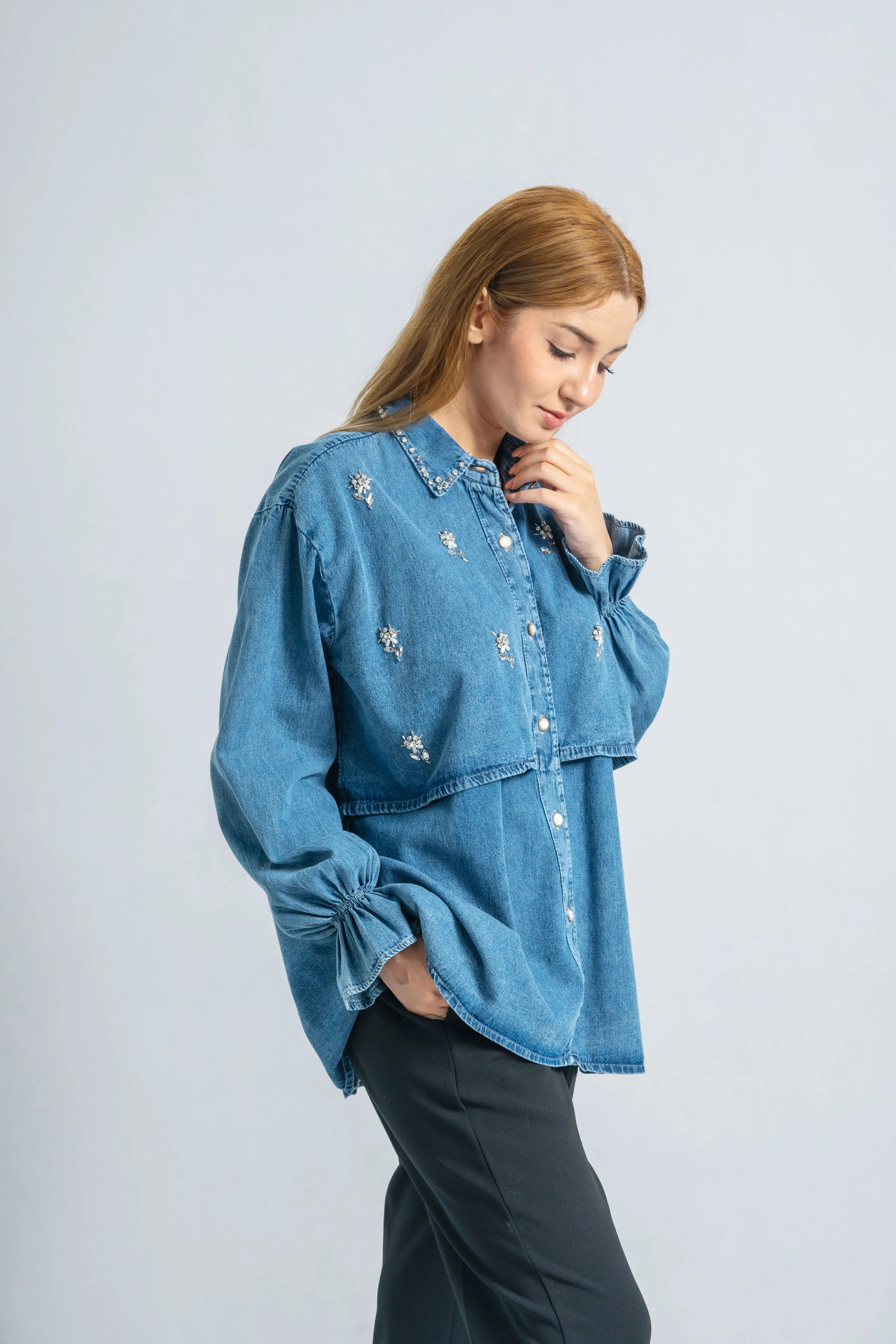 Pearl Flora Denim Blouse