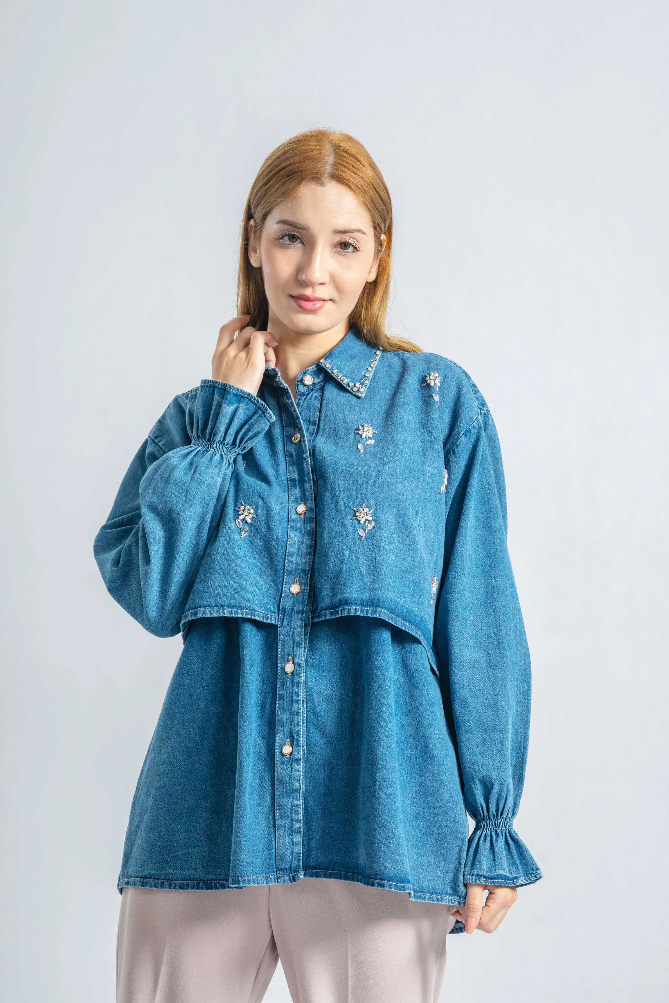 Pearl Flora Denim Blouse