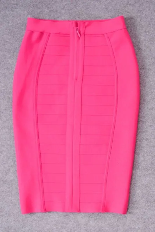 Pencil High Waist Bandage Knee Length Cocktail Skirt - Hot Pink