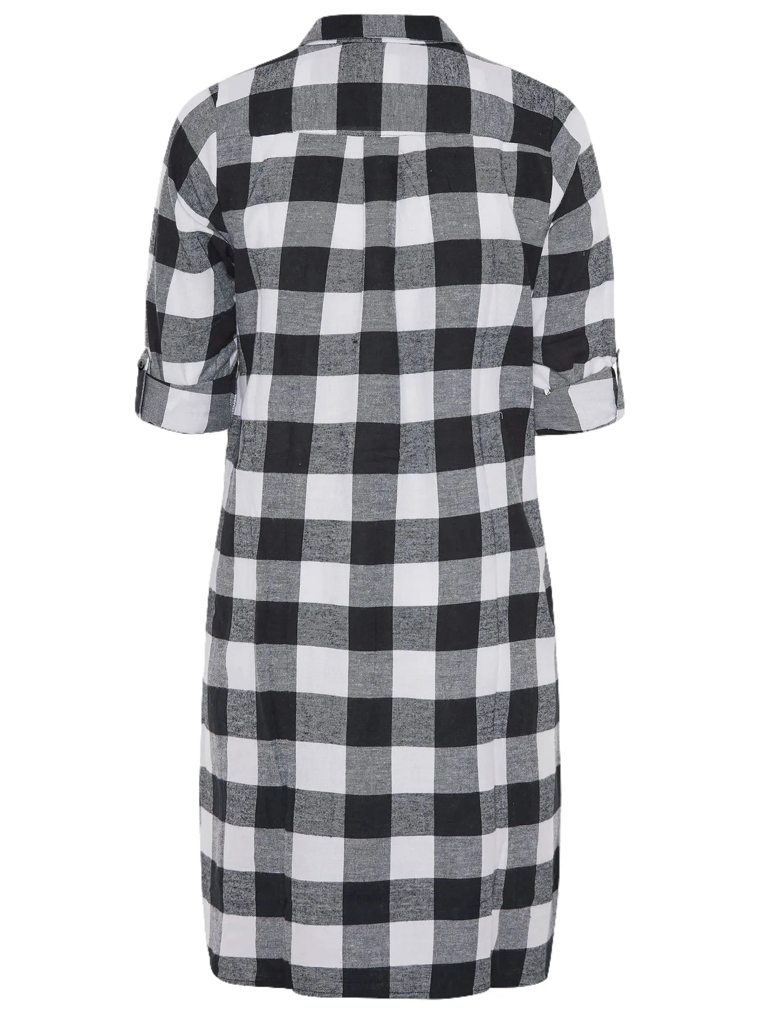 Plus Size Elegant Spring Autumn Maxi Shirt Women Long Rolling Sleeve Black White Checked Shirt Dress Loose Plaid Shirt 6XL 7XL