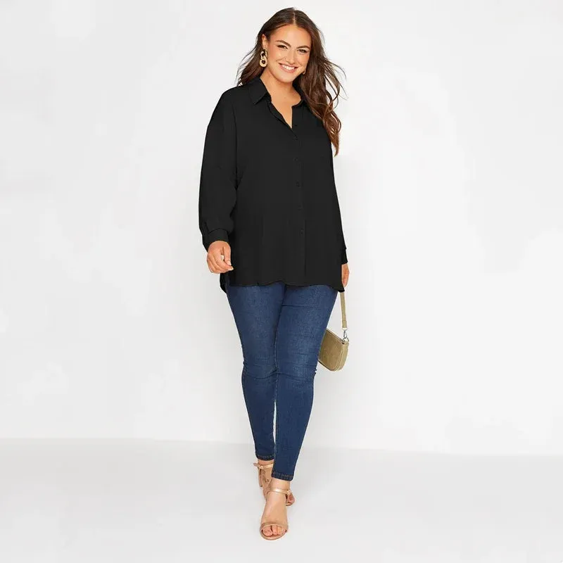 Plus Size Long Sleeve Spring Autumn Elegant Blouse And Shirt Women Button Front Loose Oversize Black Work Office Shirt Outfit