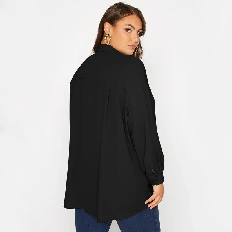 Plus Size Long Sleeve Spring Autumn Elegant Blouse And Shirt Women Button Front Loose Oversize Black Work Office Shirt Outfit