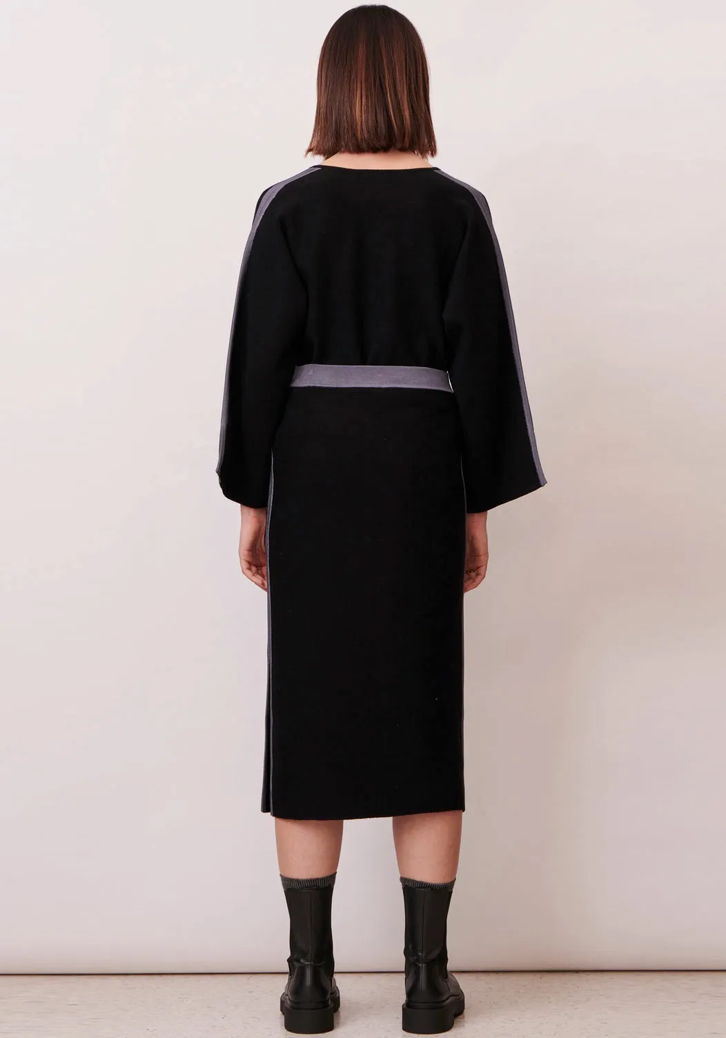 POL TWISTER DOUBLE KNIT SKIRT IN BLACK / SLATE