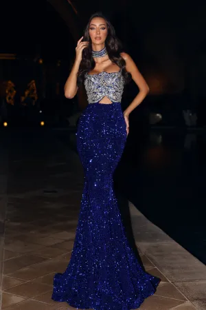 PORTIA & SCARLETT PS24614 Sequin Bold Cutout Mermaid Gown