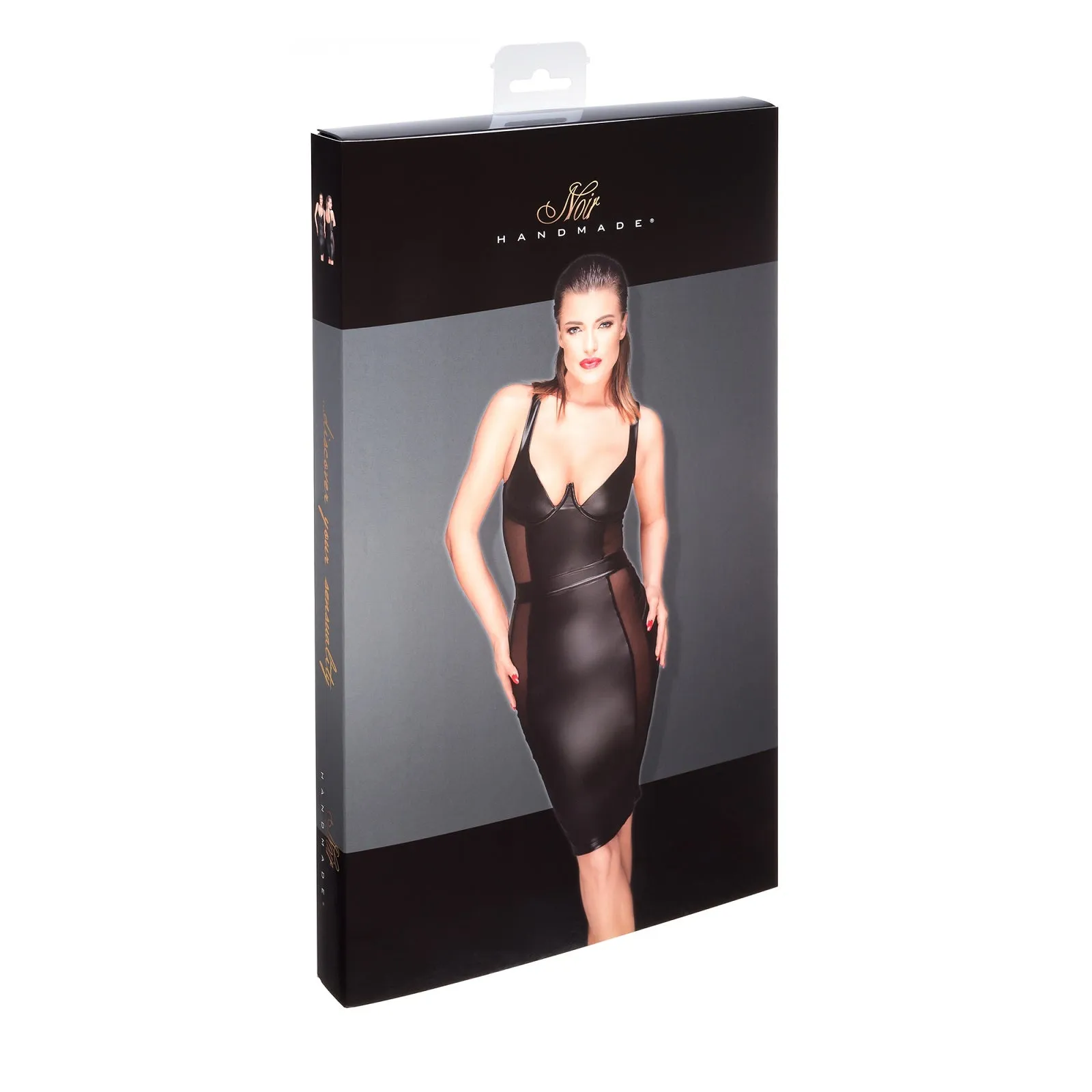 Power Wetlook Pencil Dress Noir Handmade Muse - Elegant Sleeveless Dress with Plunging Neckline