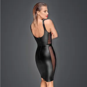 Power Wetlook Pencil Dress Noir Handmade Muse - Elegant Sleeveless Dress with Plunging Neckline