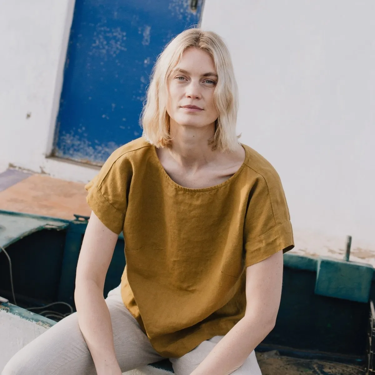 R: GORDES boxy linen top (Size: M/L; Color: Olive)