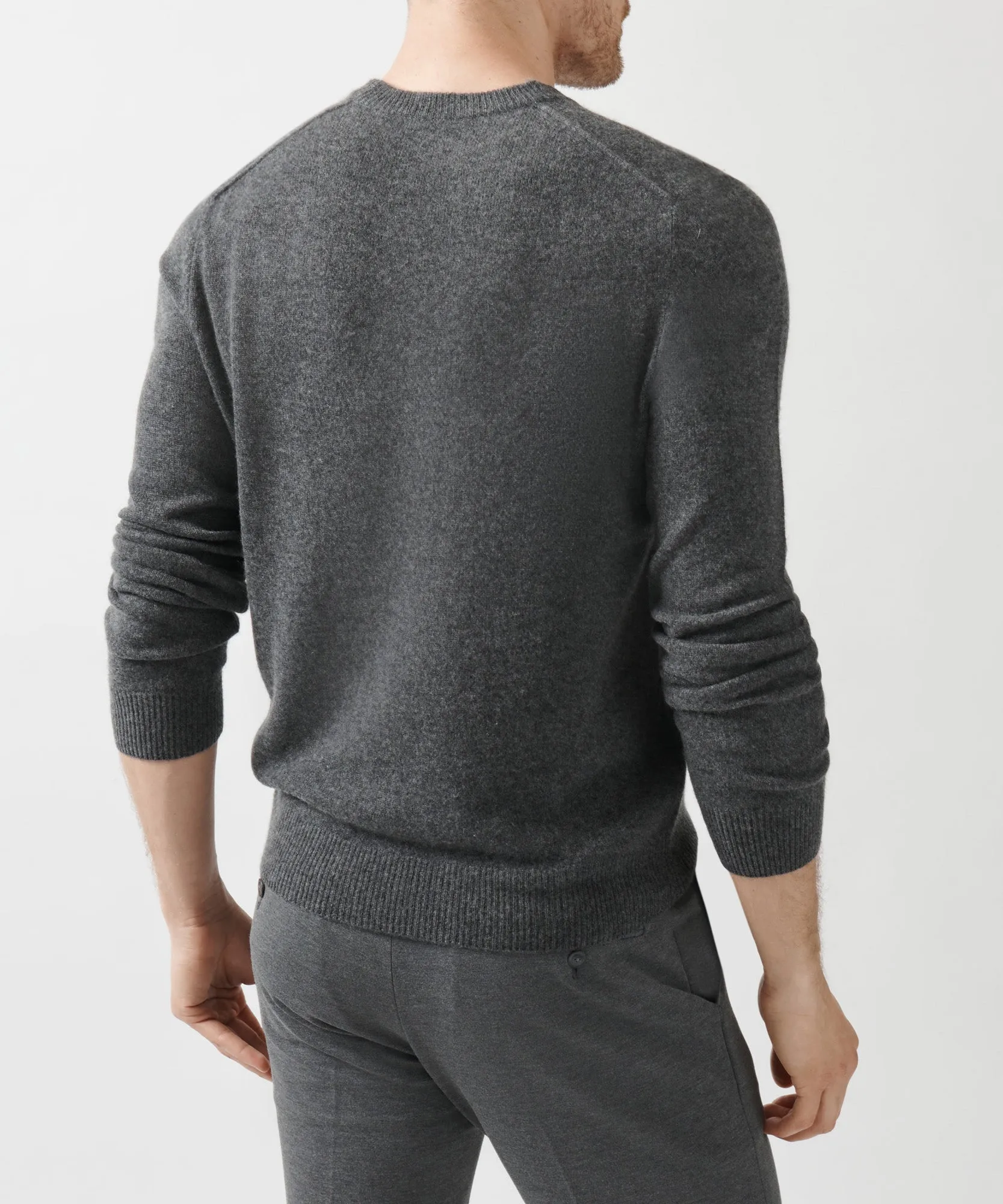 Recycled Cashmere Exposed Seam Crew Neck Sweater - Heather Charcoal