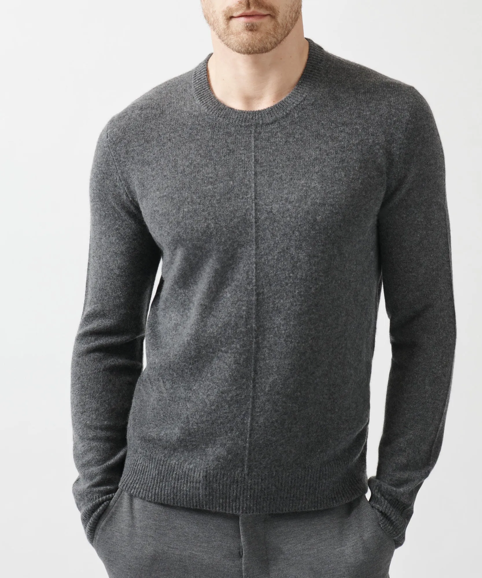 Recycled Cashmere Exposed Seam Crew Neck Sweater - Heather Charcoal