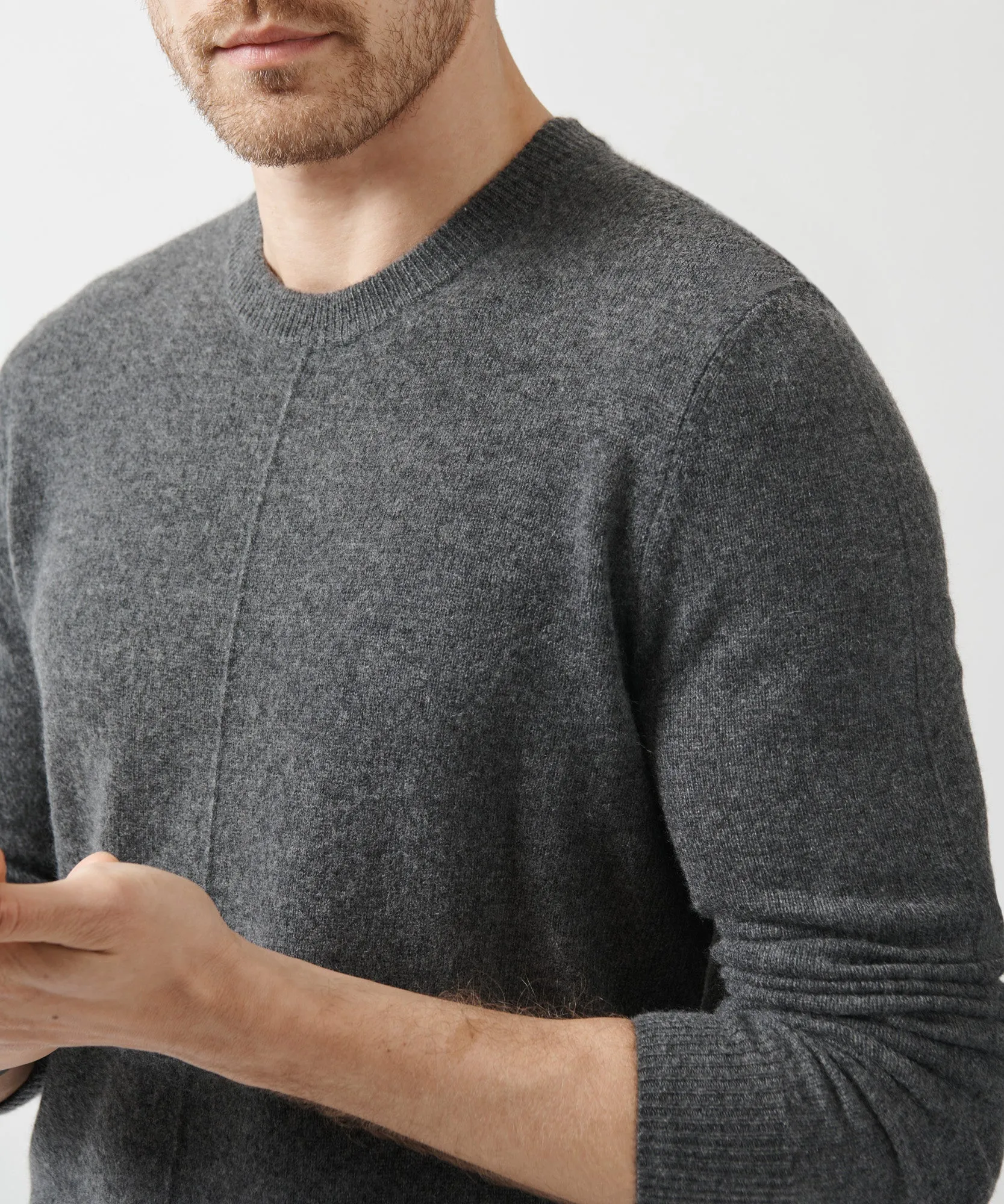 Recycled Cashmere Exposed Seam Crew Neck Sweater - Heather Charcoal