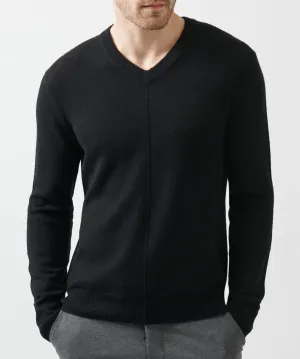 Recycled Cashmere Exposed Seam V-Neck Sweater - Black