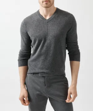 Recycled Cashmere Exposed Seam V-Neck Sweater - Heather Charcoal