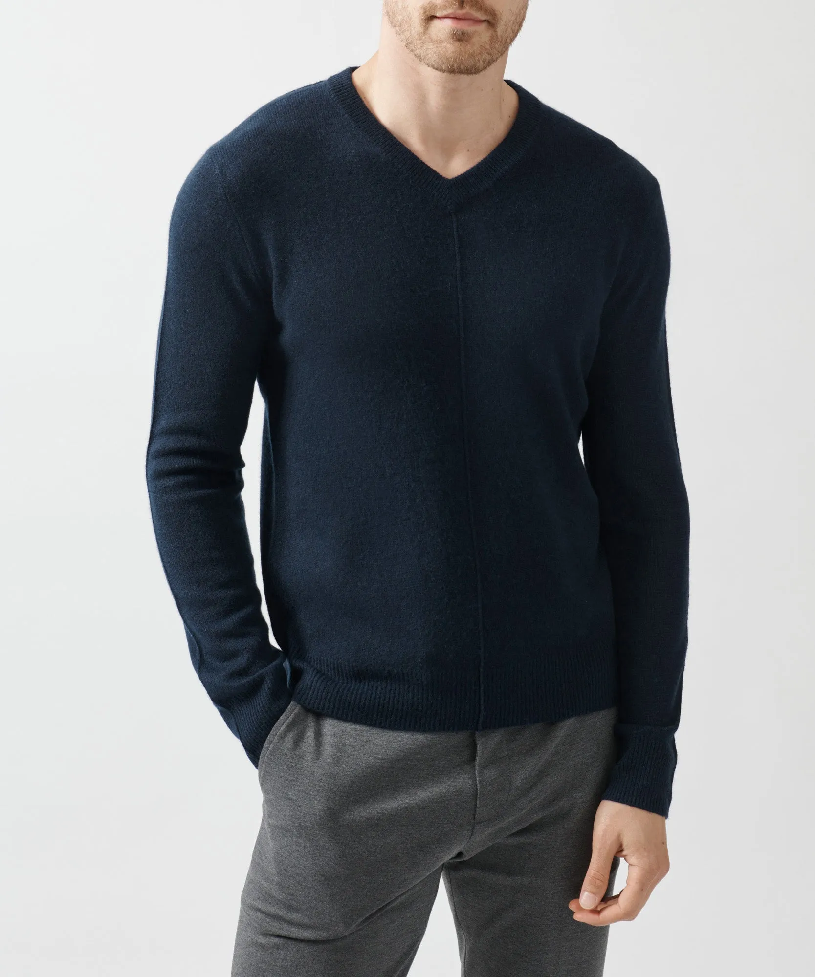 Recycled Cashmere Exposed Seam V-Neck Sweater - Midnight