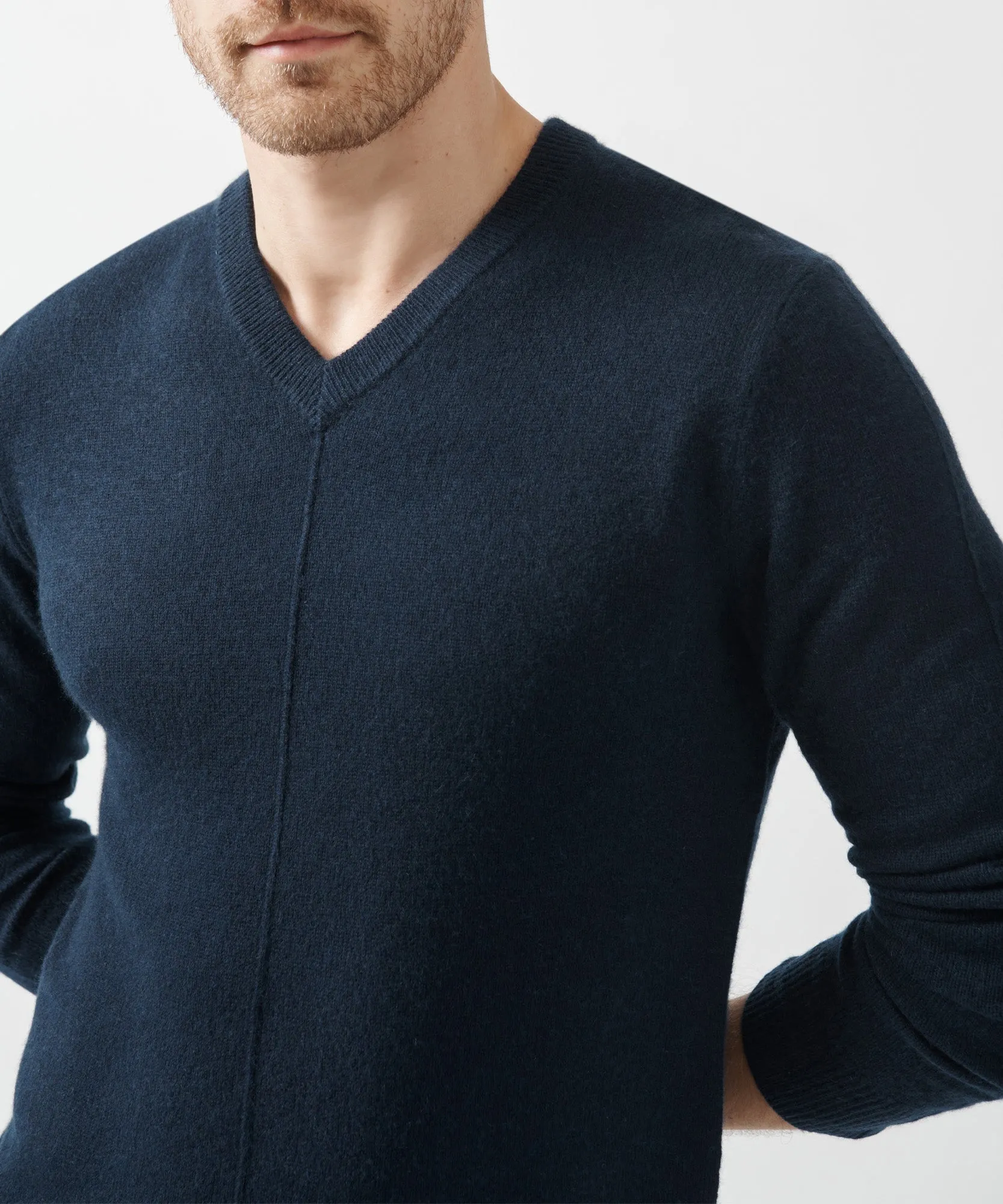 Recycled Cashmere Exposed Seam V-Neck Sweater - Midnight