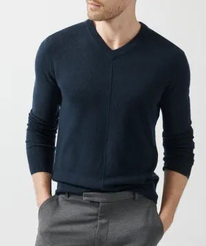 Recycled Cashmere Exposed Seam V-Neck Sweater - Midnight