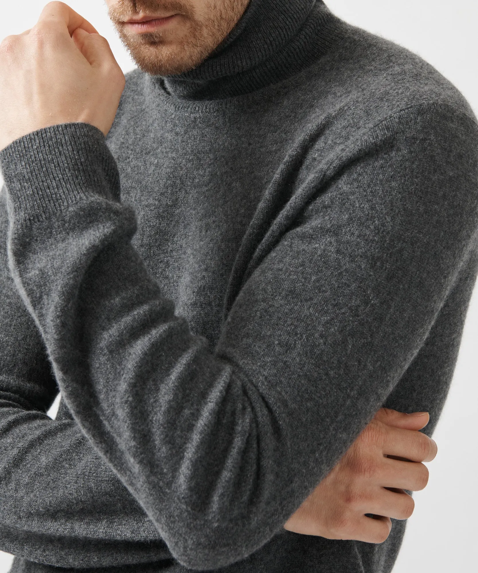 Recycled Cashmere Turtleneck Sweater - Heather Charcoal