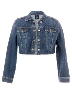 Reworked Kylie Raw Edge Cropped Denim Jacket - M