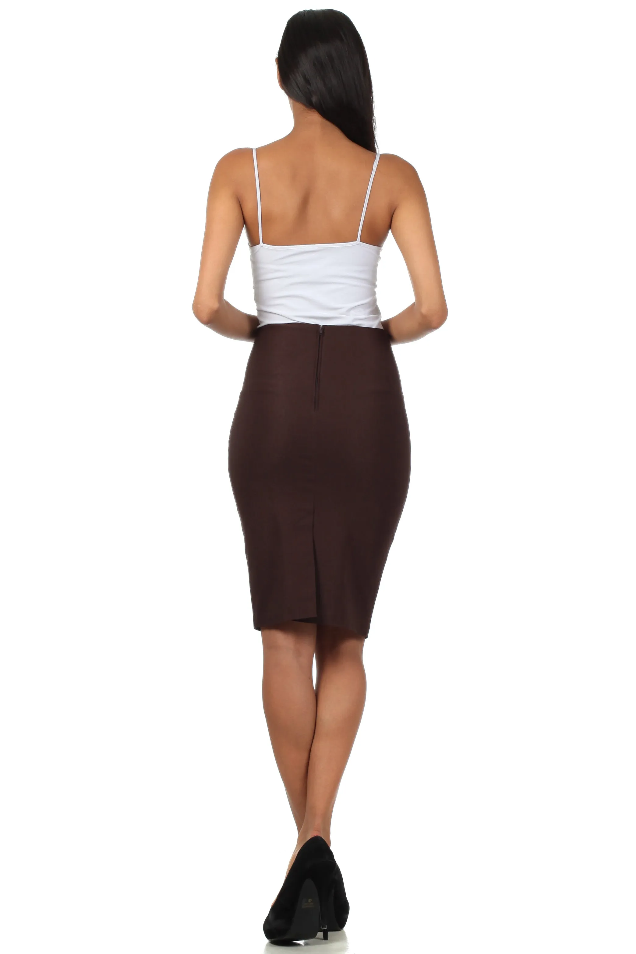 Sakkas Petite High Waist Stretch Pencil Skirt with Shirred Waist Detail