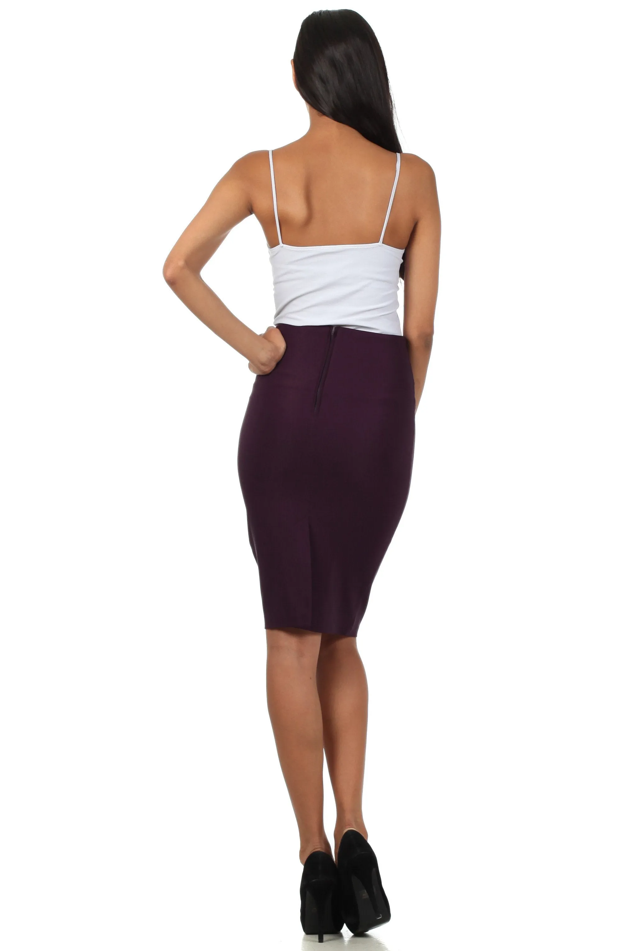 Sakkas Petite High Waist Stretch Pencil Skirt with Shirred Waist Detail