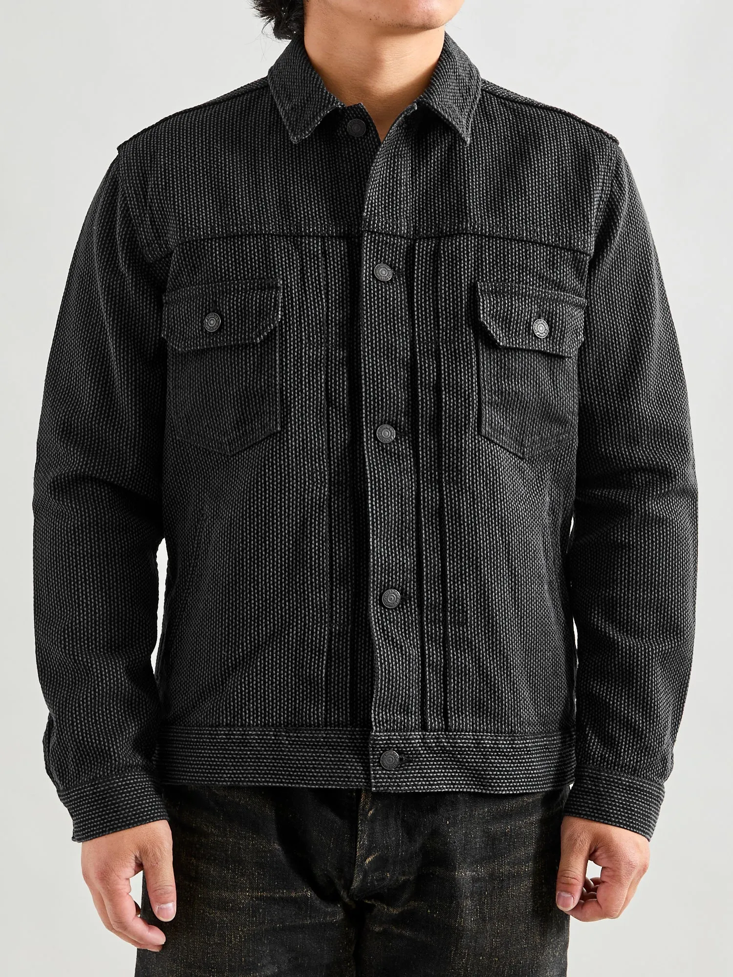 Sashiko Type-2 Jacket in Grey Black