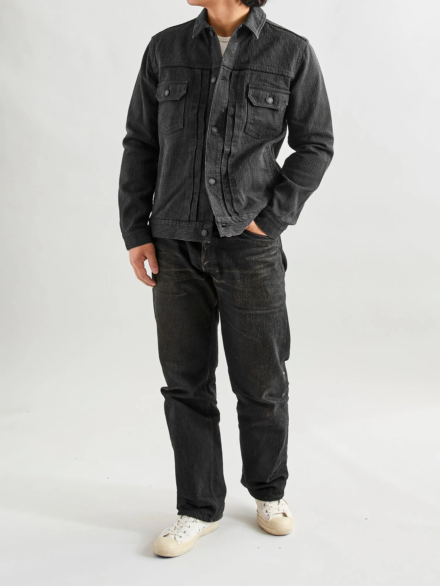 Sashiko Type-2 Jacket in Grey Black