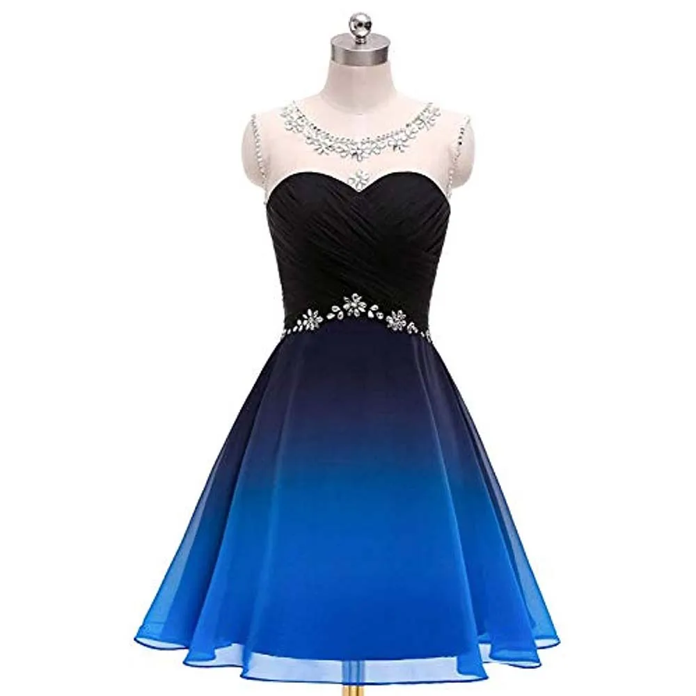 sd-hk Gradient Formal Evening Gowns Beaded Ombre Chiffon Long Prom Dresses