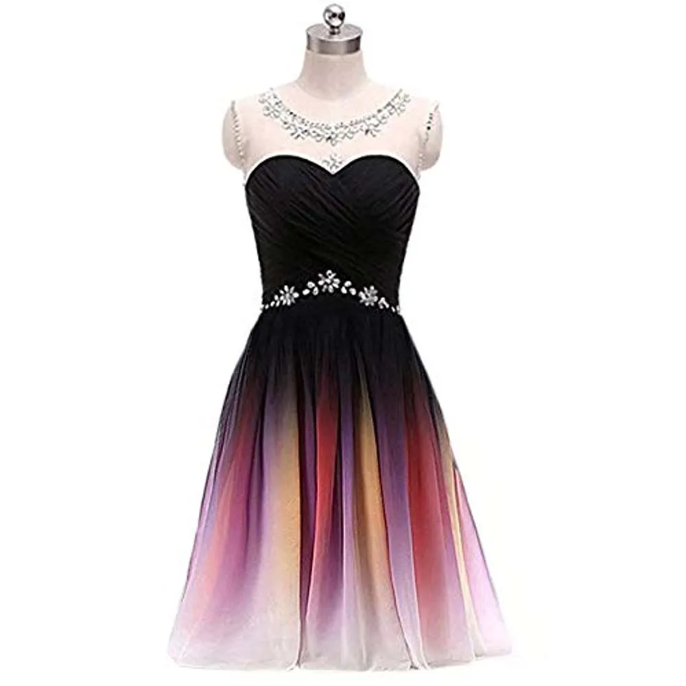 sd-hk Gradient Formal Evening Gowns Beaded Ombre Chiffon Long Prom Dresses