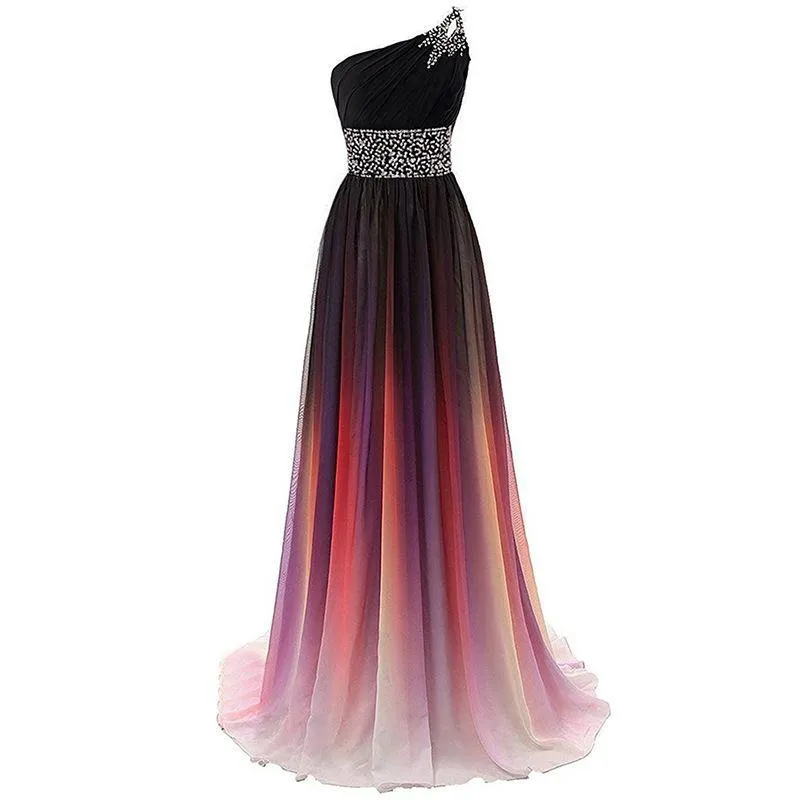 sd-hk Gradient Formal Evening Gowns Beaded Ombre Chiffon Long Prom Dresses