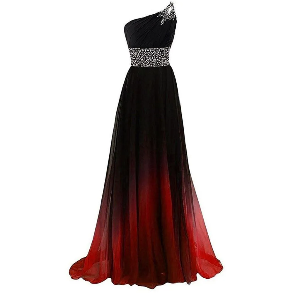 sd-hk Gradient Formal Evening Gowns Beaded Ombre Chiffon Long Prom Dresses