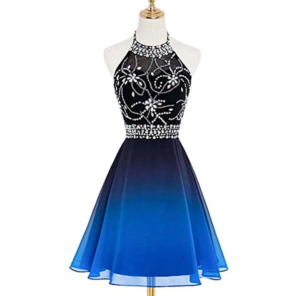 sd-hk Gradient Formal Evening Gowns Beaded Ombre Chiffon Long Prom Dresses