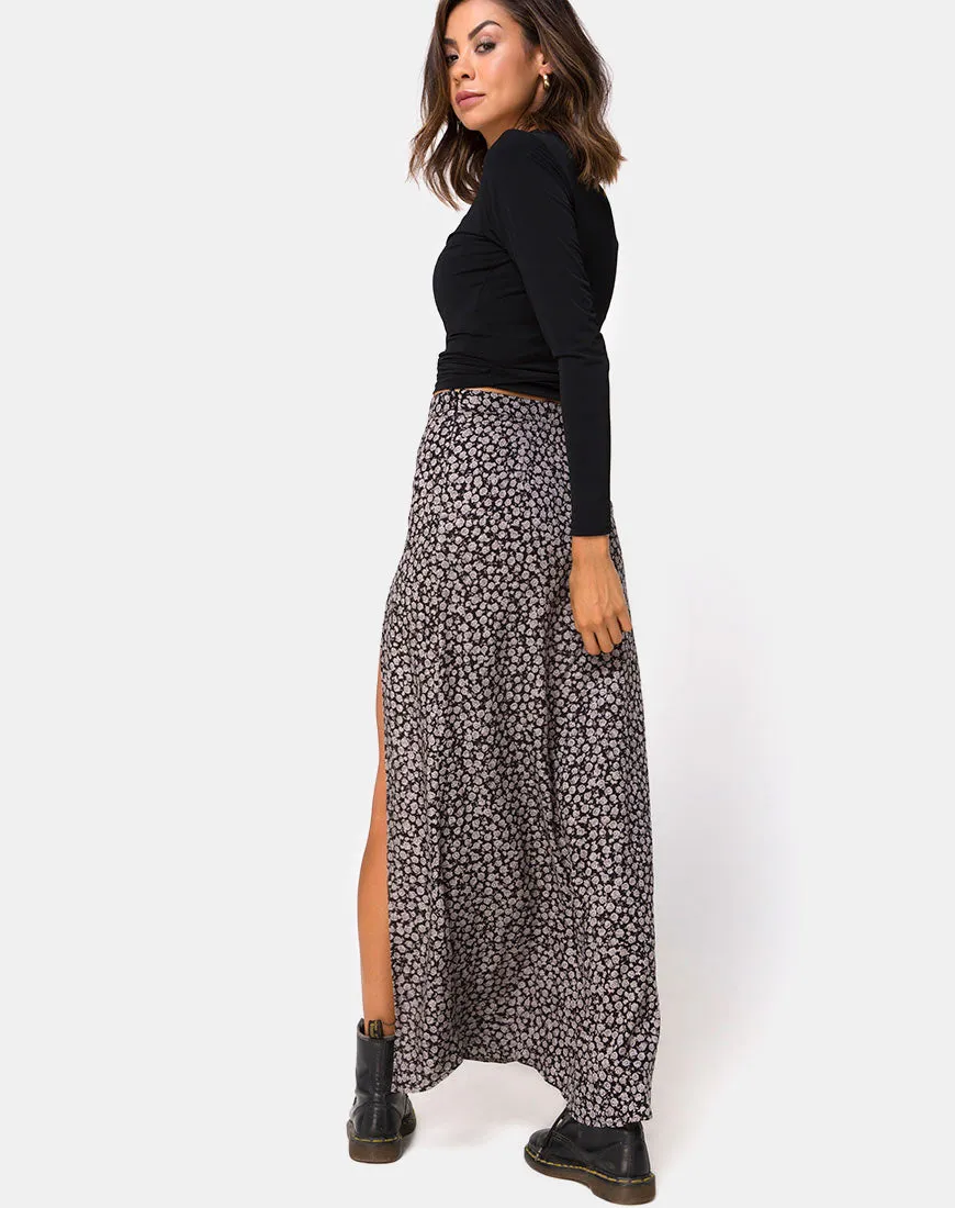 Shayk Maxi Skirt in Ditsy Rose Black