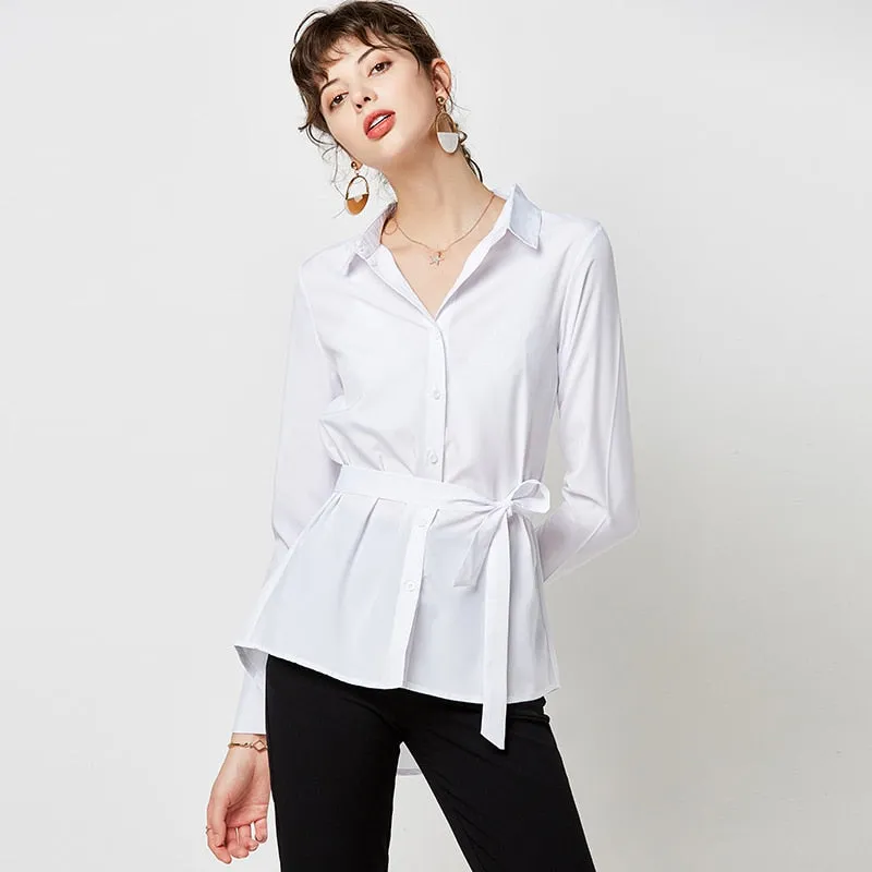 Solid Color Blouses Women Elegant Long Sleeve