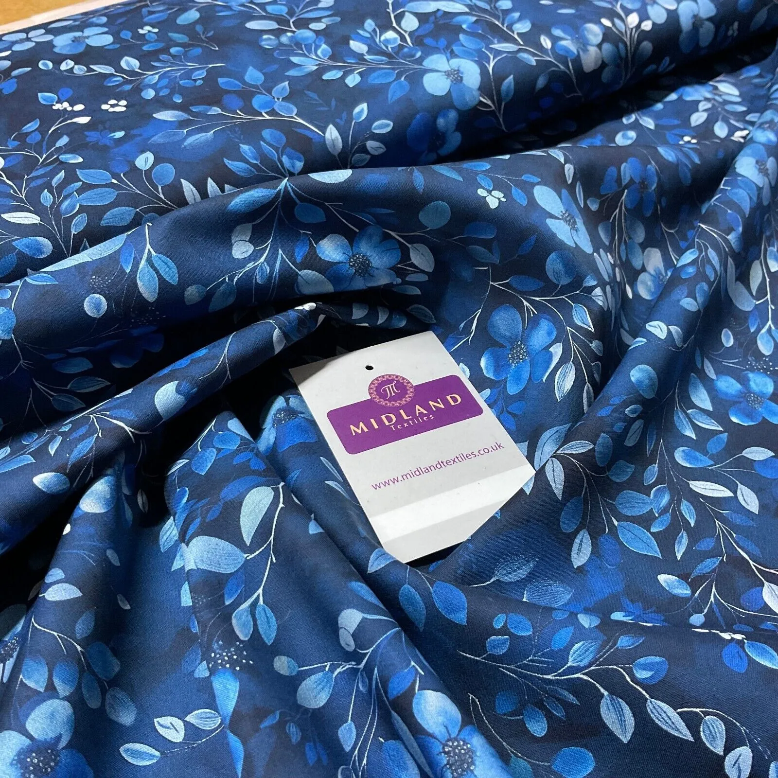 Summer Blue Floral Fine Poplin dress Fabric Sold per Metre M1880