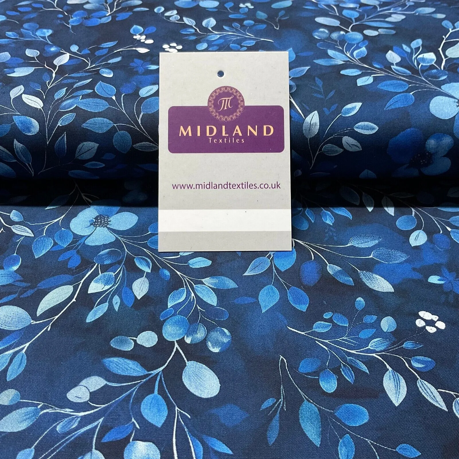 Summer Blue Floral Fine Poplin dress Fabric Sold per Metre M1880