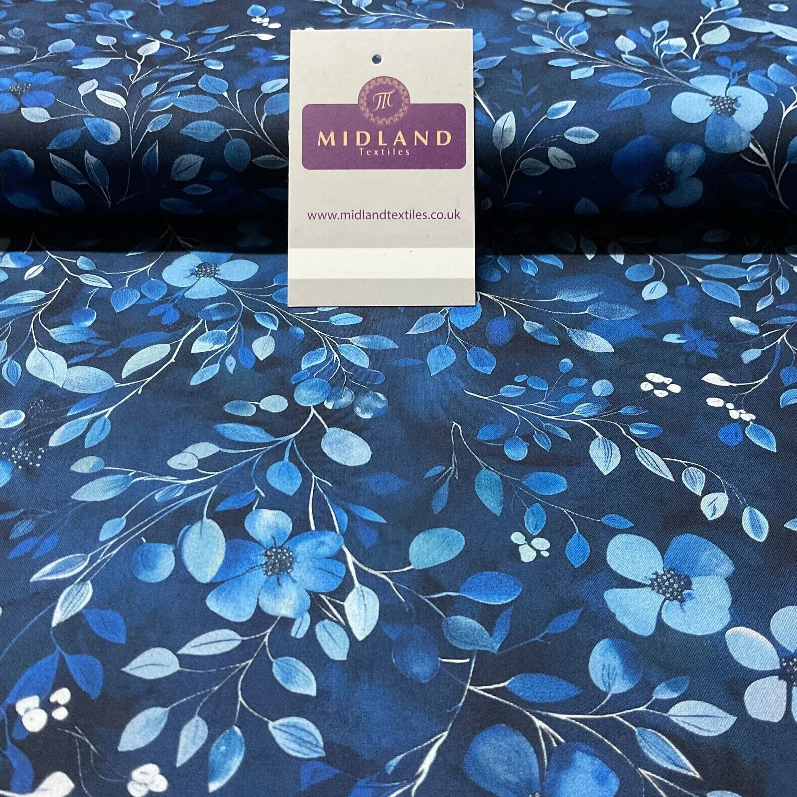 Summer Blue Floral Fine Poplin dress Fabric Sold per Metre M1880