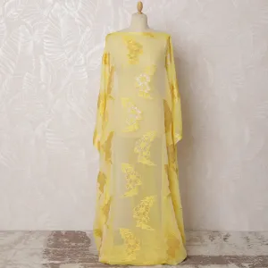 Sunshine Yellow French Silk Chiffon Fabric with Gold Embroidery, Traditional Somali Dirac - 140 cm Width, 3.5 Meters-D20146