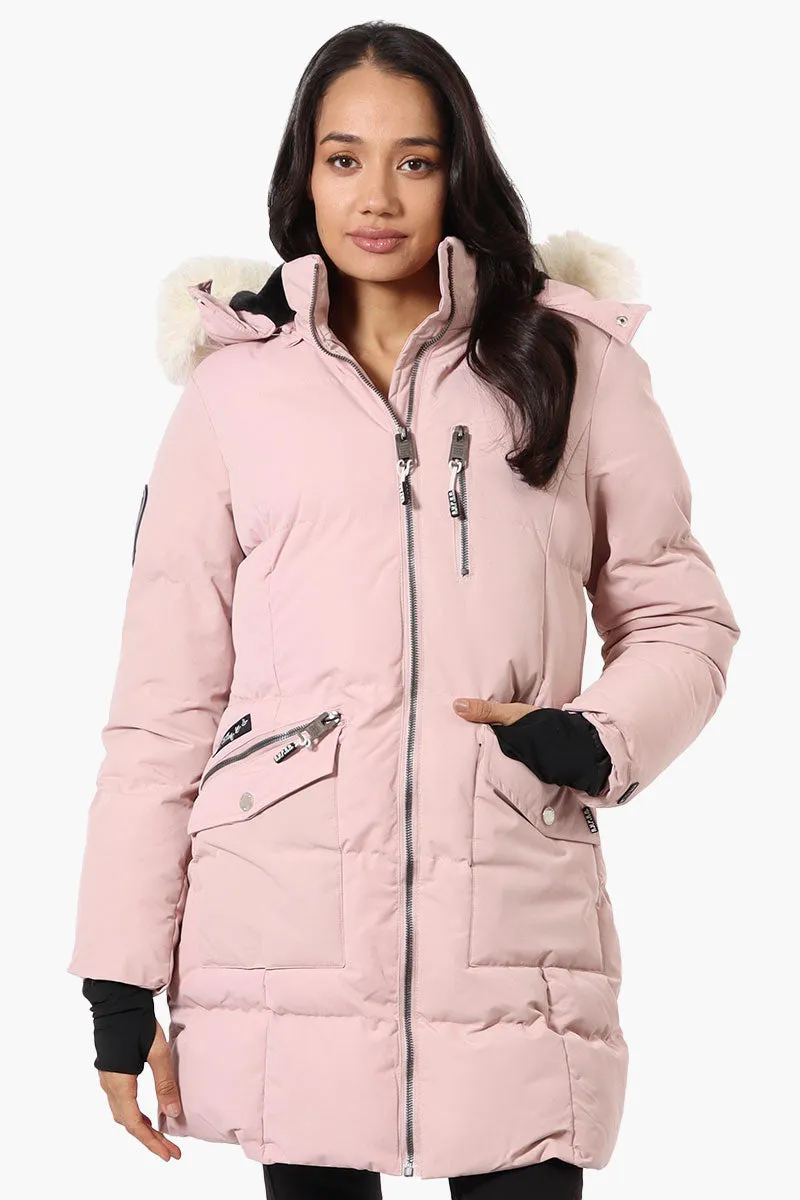 Super Triple Goose Faux Fur Thumb Hole Parka Jacket - Pink