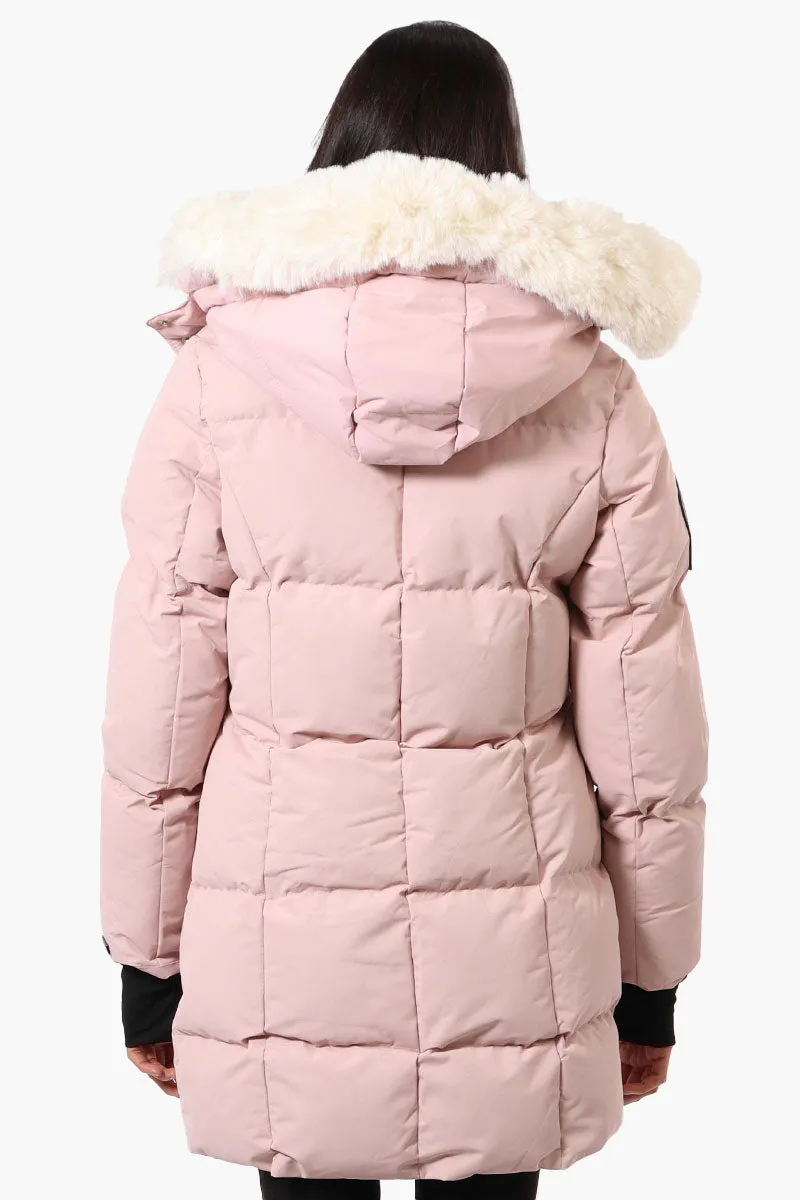 Super Triple Goose Faux Fur Thumb Hole Parka Jacket - Pink