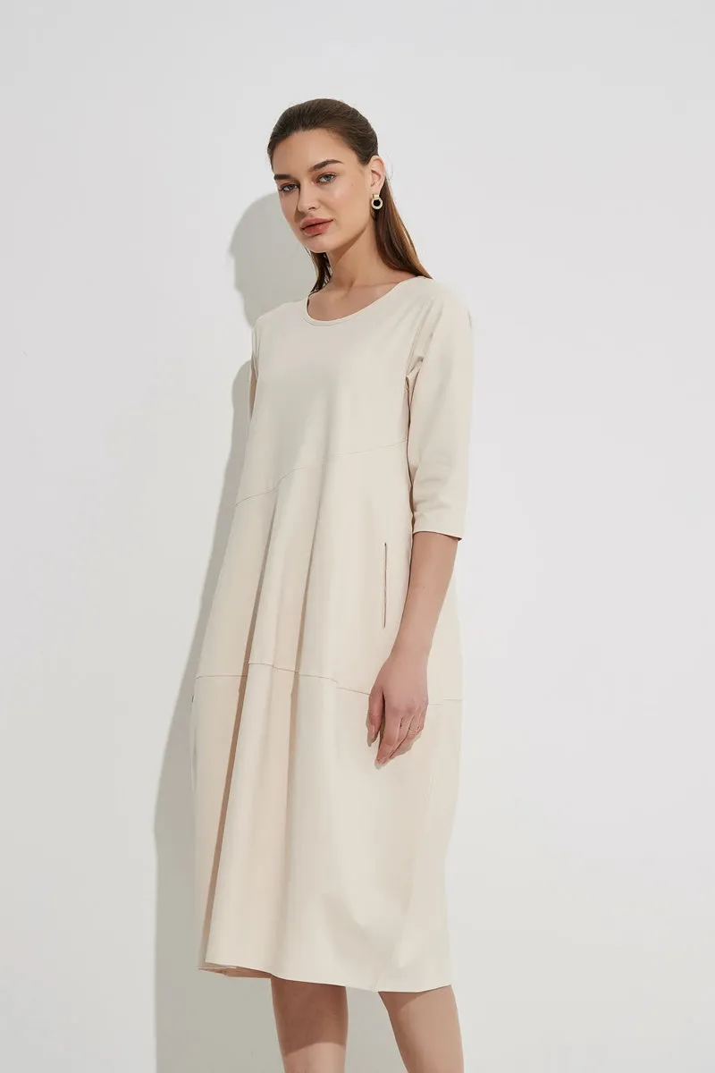 Tirelli - 3/4 Sleeve Diagonal Seam Dress - Cream