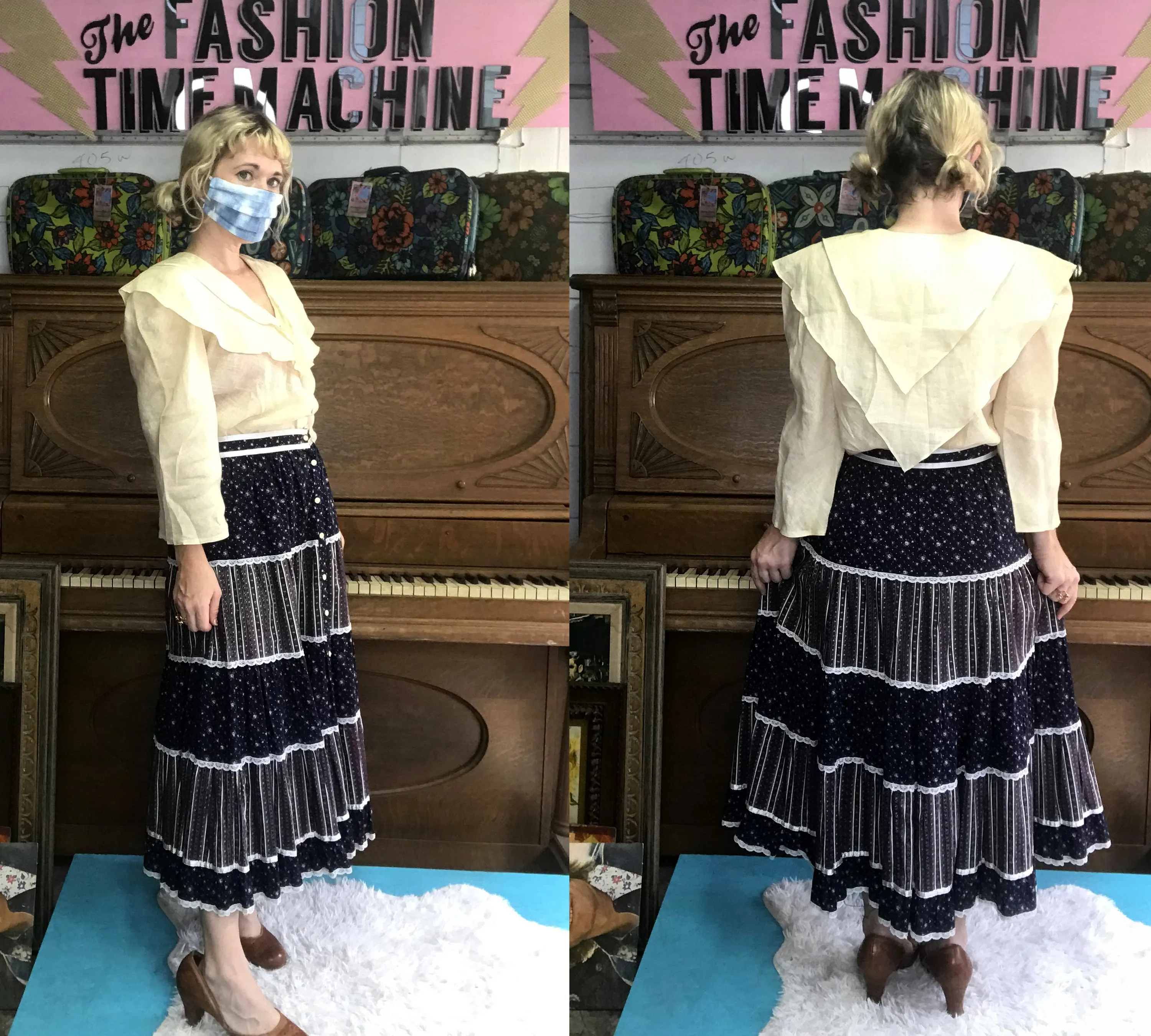 VTG 70s | White Gunne Sax Gunnies Festival Prairie Tiered Ruffle Boho Hippie Skirt | S